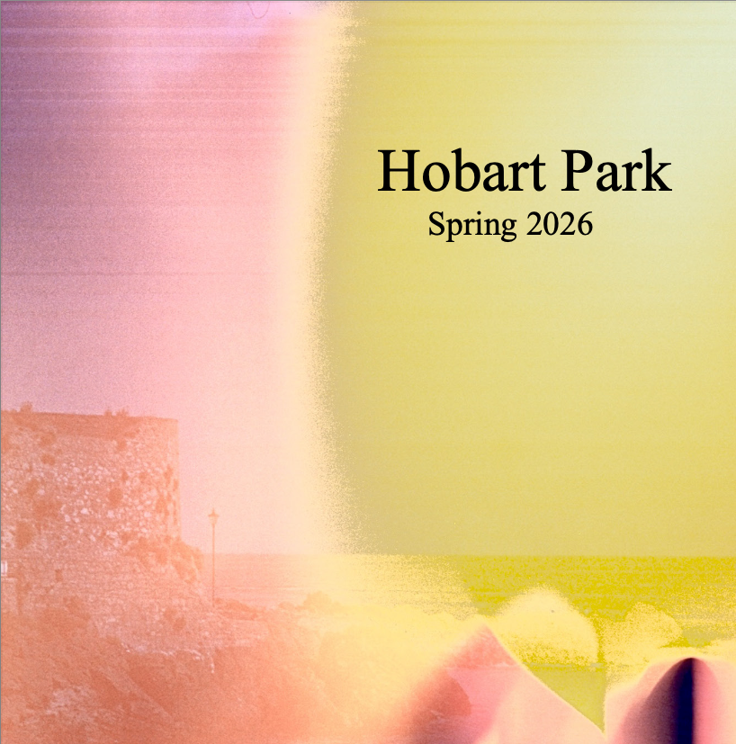 Pink and yellow gradient image with text Hobart Park, Spring 2026 on the cover