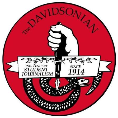 Davidsonian logo of a red circle enclosing a hand holding quill pointing downwards towards a snake